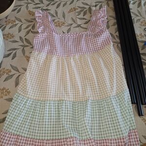 SHEIN Pink and White Tiered Ruffled Sundress